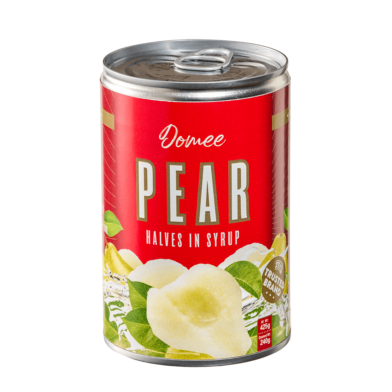 Canned Pear Halves in Syrup Domee packaging