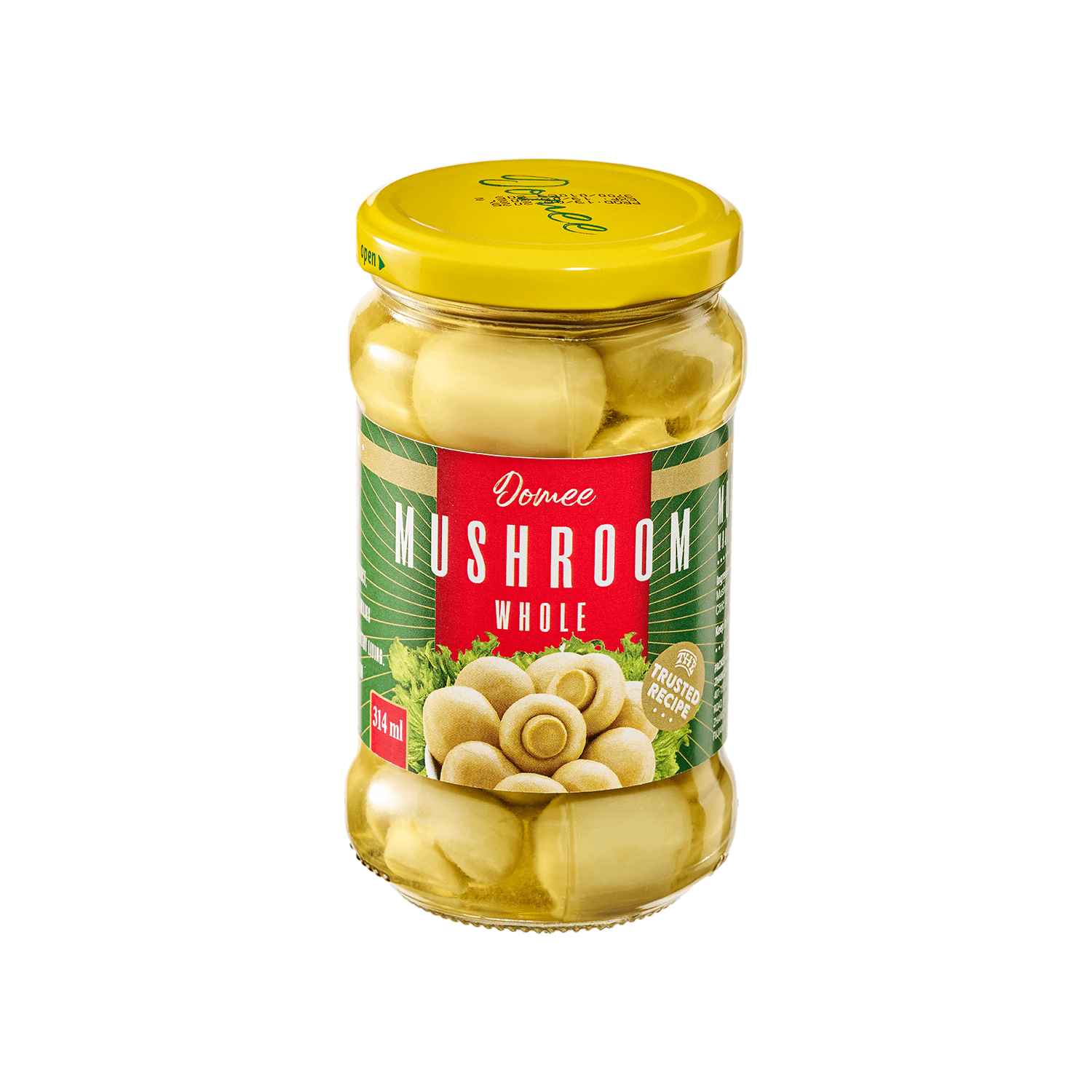 Whole Mushrooms in Glass Jar Domee packaging