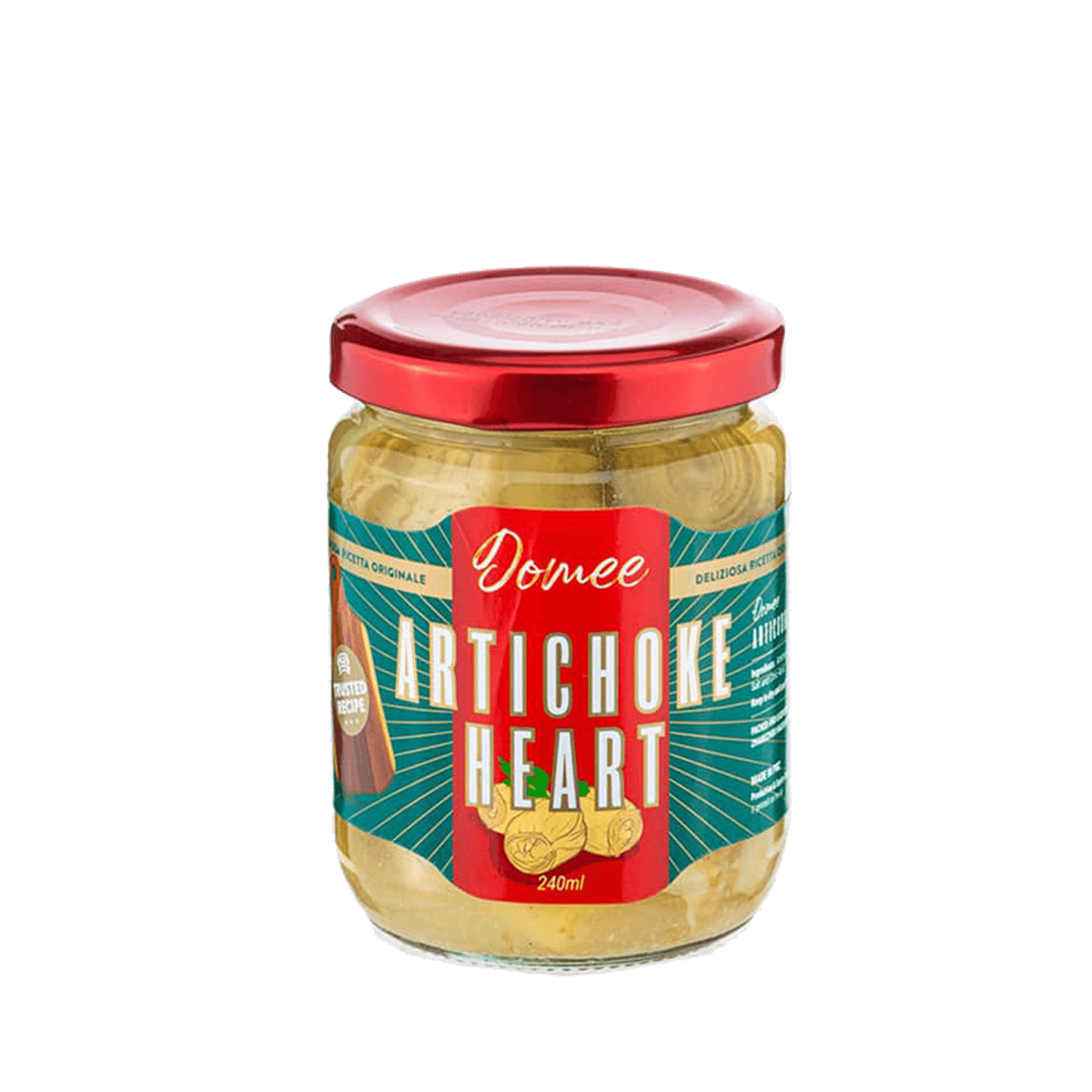 Artichoke Hearts in Glass Jar Domee packaging