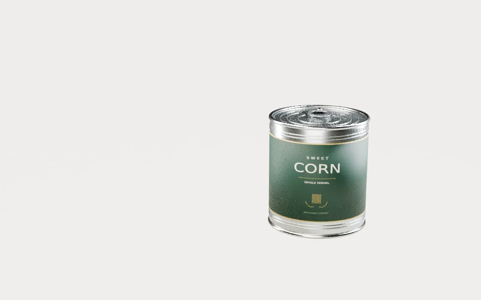 Finished illustrative private label corn can ready for specification and export review